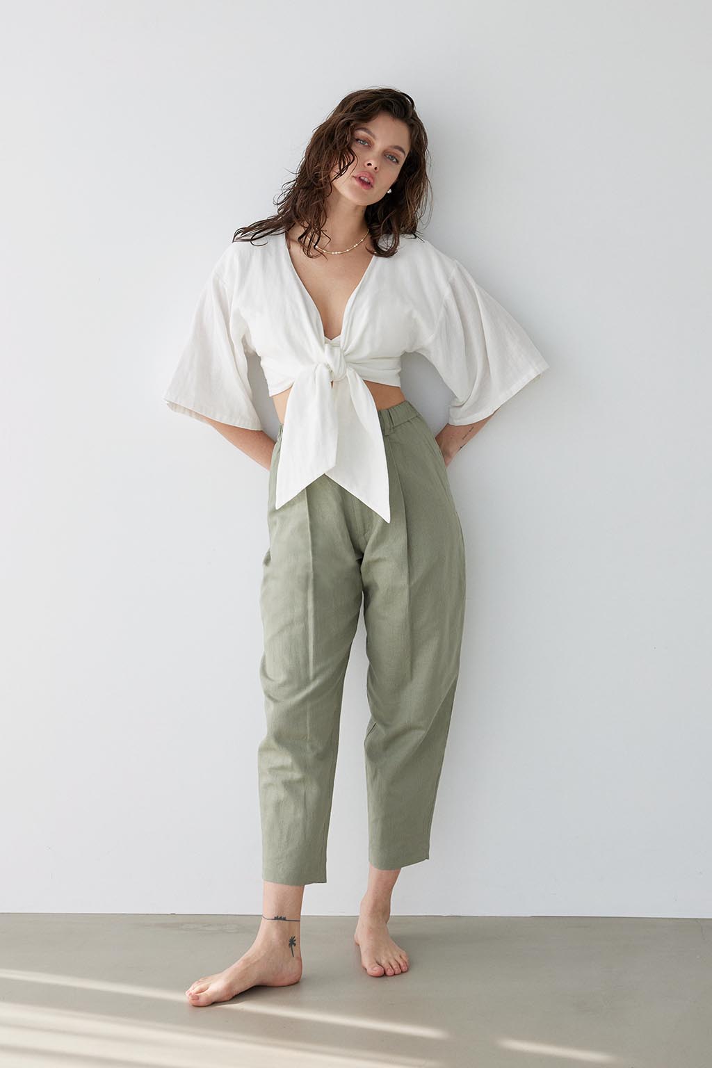 Cotton Linen Cropped Pants - ALEXIA STAM