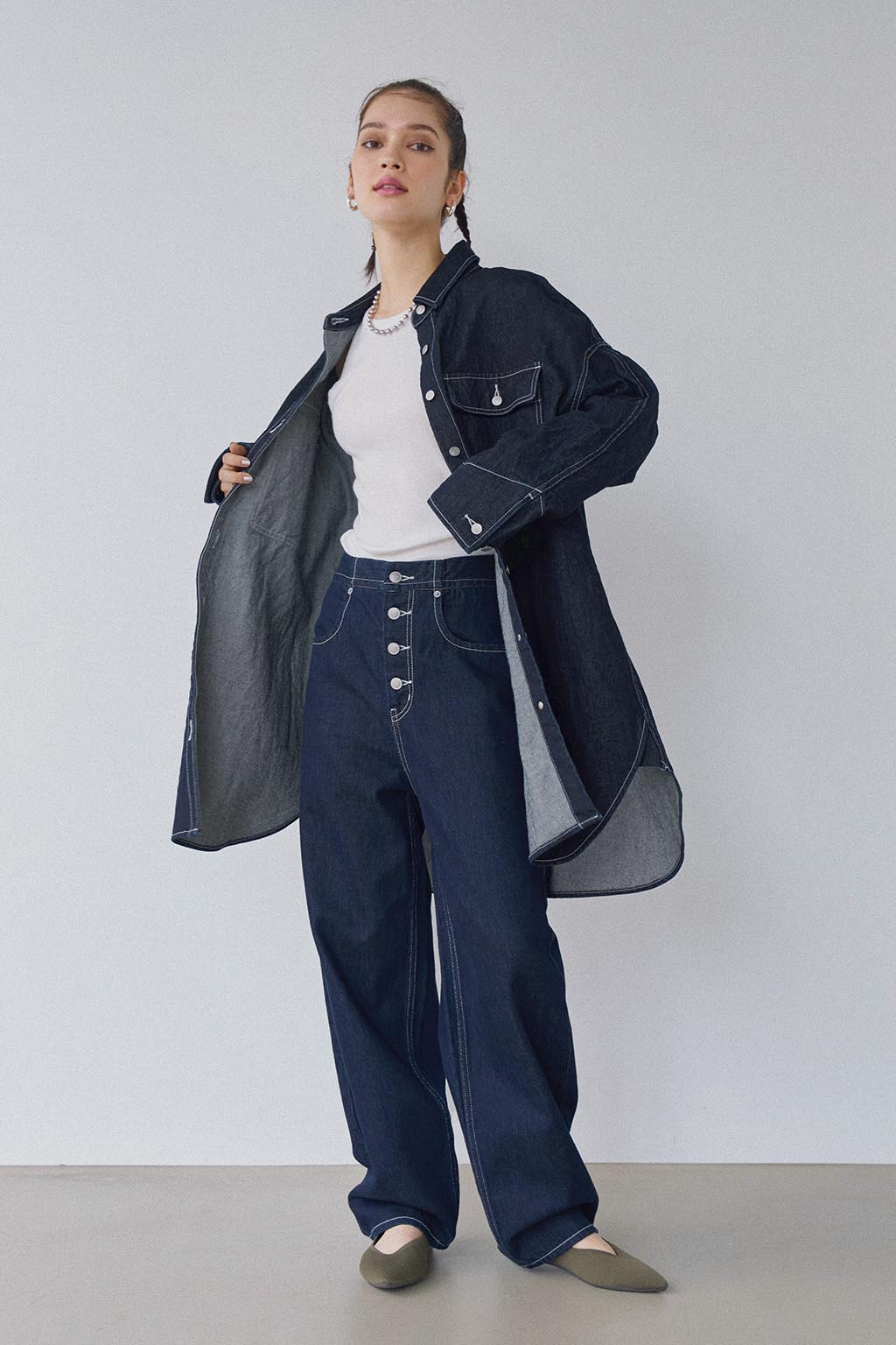 Front Button Straight Denim Pants - ALEXIA STAM