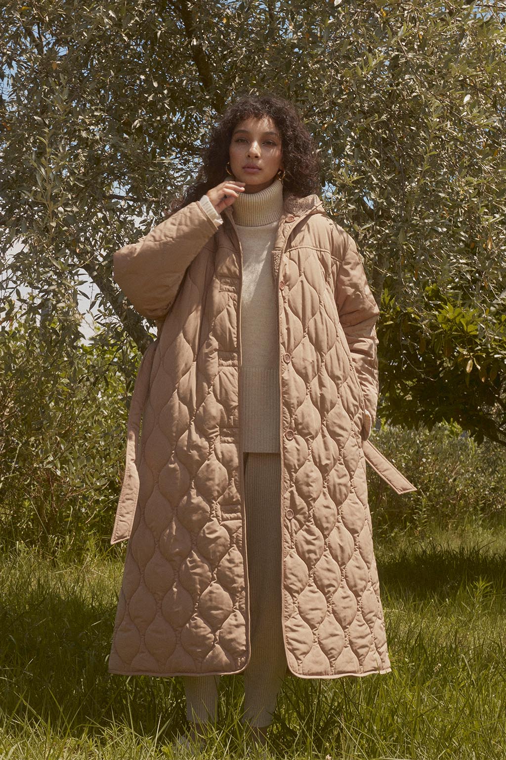 Reversible Quilting Padded Long Coat Beige