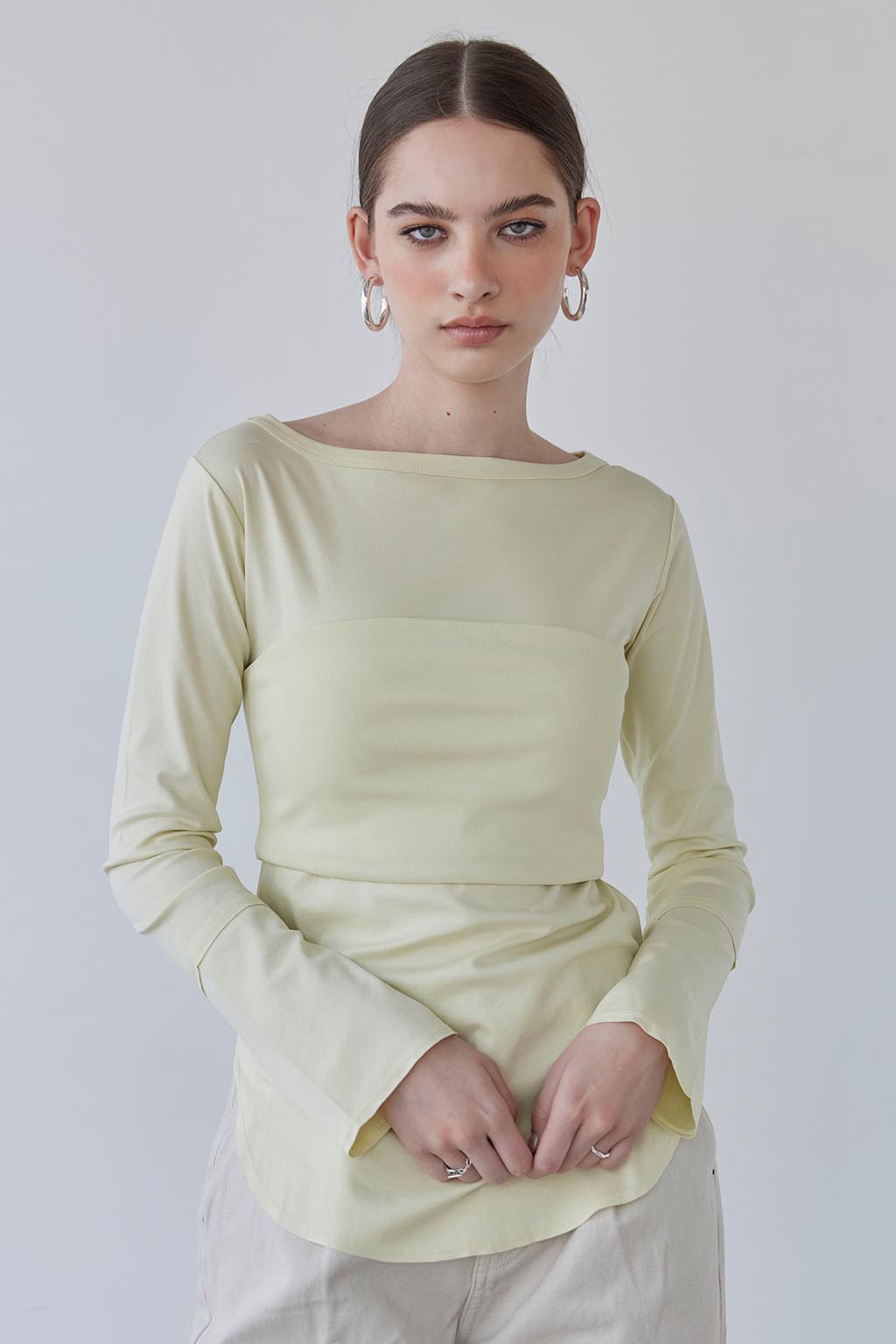 Round Hem Long Sleeve Tee & Padded Tube Top