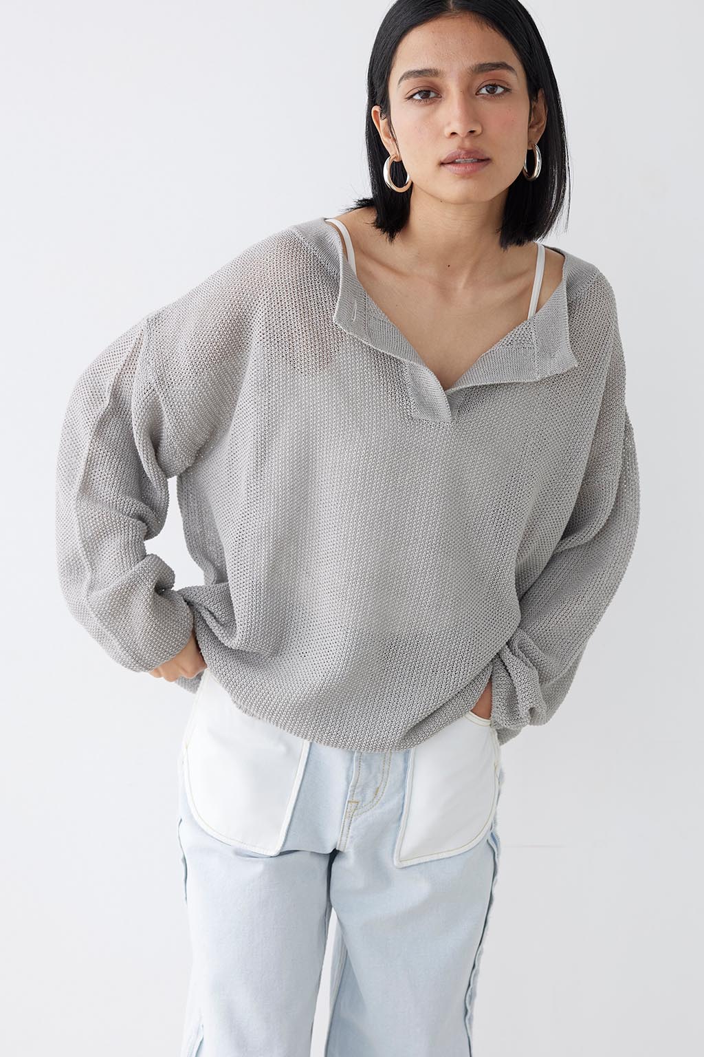 Shell Button Long Sleeve Knit Top