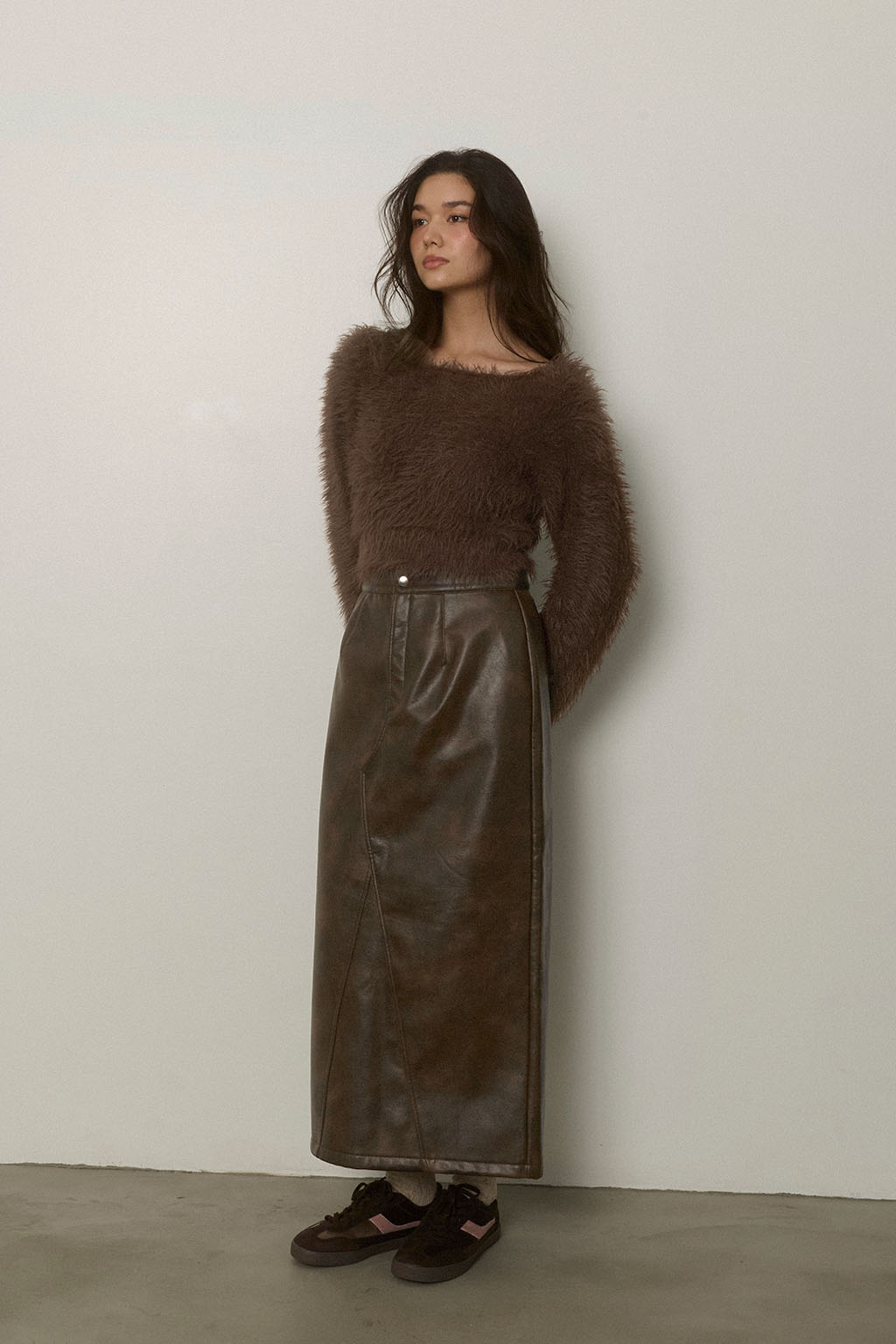 Eco Leather Warm Long Skirt | ALEXIA STAM