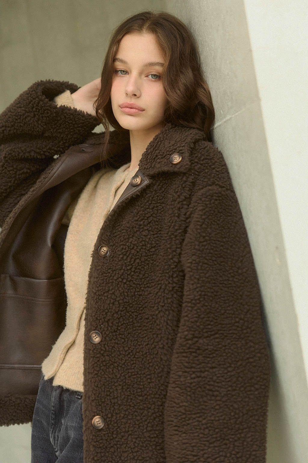 Reversible Boa Jacket Brown | ALEXIA STAM