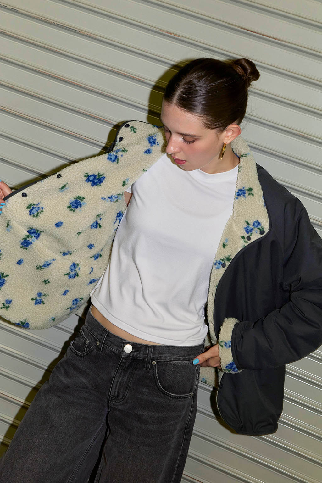 Reversible Floral Boa Jacket Charcoal | ALEXIA STAM